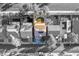 An aerial view showcases a home with solar panels, a cozy backyard, and a well-maintained front yard at 5031 Naff Ridge Dr, Las Vegas, NV 89131