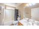 Full bathroom with a tub/shower combo, single sink vanity and neutral walls at 5031 Naff Ridge Dr, Las Vegas, NV 89131