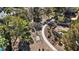 Aerial shot of a spacious backyard showcasing a unique landscaping design and mature trees at 1508 Sun Copper Dr, Las Vegas, NV 89117