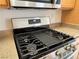 Close up of stainless steel gas range stove with six burners at 3735 Sand Pier St, Las Vegas, NV 89147