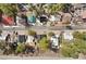Aerial view of quaint mountain neighborhood with tree coverage and a paved street at 4578 Yellow Pine Ave, Mount Charleston, NV 89124