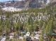 Aerial view of mountain neighborhood surrounded by mature trees and views of snow-capped mountains at 4578 Yellow Pine Ave, Mount Charleston, NV 89124