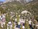 Picturesque aerial view of a charming home nestled amidst lush greenery, offering a serene mountain getaway at 4578 Yellow Pine Ave, Mount Charleston, NV 89124
