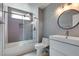 Contemporary bathroom design with a walk-in shower, unique vanity, and modern fixtures at 4731 Torrence Dr, Las Vegas, NV 89103