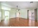 Large primary bedroom provides an ensuite bath, vaulted ceiling, ceiling fan, and access to the patio at 5231 E Chasemoor St, Pahrump, NV 89061