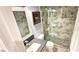 Modern bathroom with patterned tile in the shower at 6348 Blue Twilight Ct, Las Vegas, NV 89108