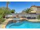 Sparkling pool and spa, lush landscaping, and an inviting lounge area create the perfect backyard retreat at 1547 Harwood Ave, Henderson, NV 89012