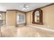 View of the living room with travertine floors and a large, decorative mirror at 9000 Las Vegas Blvd # 2243, Las Vegas, NV 89123