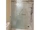 Bathroom with a glass shower stall, brushed nickel fixtures, and built-in shelving at , Las Vegas, NV 89118