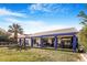 Covered patio overlooking large backyard featuring vibrant blue support beams at 182 Horizon View Dr, Henderson, NV 89015
