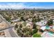 Panoramic aerial view of a lush, green neighborhood with a city skyline in the distance at 3015 Duneville St, Las Vegas, NV 89146
