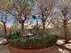 Landscaped backyard featuring a custom water fountain and mature trees at 5554 Chicory Falls Ct, Las Vegas, NV 89148