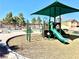 Community playground with green slide, picnic tables, and surrounding trees at 6819 Mahogany Meadows Ave, Las Vegas, NV 89122