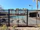 Community pool area surrounded by a secure fence and lush palm trees at 6819 Mahogany Meadows Ave, Las Vegas, NV 89122