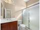 Bathroom with vanity, new sink and walk-in shower at 6982 Mirkwood Ave, Las Vegas, NV 89178