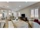 Bright living room with hardwood floors, recessed lighting, plantation shutters and contemporary furniture at 1372 Couperin Dr, Henderson, NV 89052