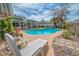 Private backyard oasis with a sparkling pool, covered patio, and well-maintained landscaping at 4394 El Campana Way, Las Vegas, NV 89121