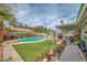 Beautiful backyard showcasing a pool, patio, and lush greenery, ideal for outdoor enjoyment at 4394 El Campana Way, Las Vegas, NV 89121