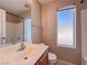 This bathroom features a single-sink vanity and a shower/tub combo at 5664 Dawn Falls St, Las Vegas, NV 89148