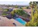 Aerial view of backyard with a sparkling pool, hot tub, and outdoor seating, perfect for entertaining at 1078 Sandstone Canyon St, Henderson, NV 89012