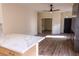 Bright open concept living area featuring wood floors, modern lighting, and marble counters at 1100 Warm Canyon Way, Las Vegas, NV 89123