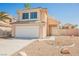 Charming two-story home with a two-car garage, manicured front yard, and inviting front door at 124 Countrywood Cir, Las Vegas, NV 89107
