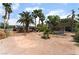 Desert backyard with mature trees, trampoline, and view of the pool with rock feature at 5312 Manuel Dr, Las Vegas, NV 89149