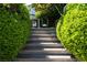 Landscaped steps lead up to a charming home surrounded by lush greenery and trees at 5860 N Campbell Rd, Las Vegas, NV 89149