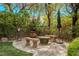 Relaxing backyard with stone benches, decorative pottery, and lush greenery at 11814 Canons Brook Dr, Las Vegas, NV 89141