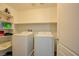 Bright laundry room with white appliances, storage shelves and a convenient layout at 12391 Pinetina St, Las Vegas, NV 89141