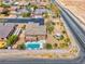 Aerial view showcasing home with a pool, desert landscape, and backyard pergola at 193 Glenbrook Estates Dr, Las Vegas, NV 89183