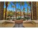 Community pool surrounded by lush palm trees at 210 E Flamingo Rd # 105, Las Vegas, NV 89169