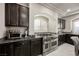 Close-up of a gourmet kitchen with stainless steel oven and cooktop at 8543 Alpine Vineyards Ct, Las Vegas, NV 89139