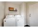 Functional laundry room with appliances, shelving, and convenient access to an exterior door at 8636 Caribbean Ct, Las Vegas, NV 89117