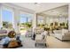 Spacious living room featuring large windows offering backyard views, comfortable seating, and stylish decor at 11037 Clarion Ln, Las Vegas, NV 89134