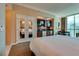 Spacious bedroom with a city view, featuring a work desk and kitchenette at 145 E Harmon Ave # 3103, Las Vegas, NV 89109