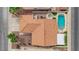 Aerial shot of backyard featuring a pool, spa, patio, and artificial turf at 206 Red Cloud Ter, Henderson, NV 89015