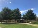 Neighborhood playground with mature trees and well-maintained play equipment under a blue sky at 8209 Chapelle Ct, Las Vegas, NV 89131