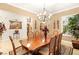 Charming dining room showcasing a stylish chandelier, hardwood table, and tasteful decor, creating an inviting atmosphere at 9 Contra Costa Pl, Henderson, NV 89052