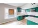 Bright kitchen featuring emerald green cabinets and stainless steel appliances at 1801 Griffith Ave, Las Vegas, NV 89104