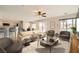 Open-concept living area with bar, dining area, and view of the outdoor pool at 7829 Lovely Pine Pl, Las Vegas, NV 89143