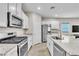 Modern kitchen with stainless steel appliances, white cabinets, and granite countertops at 4333 Glossier Ave, North Las Vegas, NV 89084