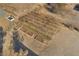 Aerial view of the backyard featuring planting beds, an orchard, and desert landscaping at 170 Story Ave, Pahrump, NV 89060