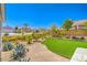 Well-maintained backyard with neat landscaping, turf grass, and a charming garden area at 3101 Hayden Ct, Las Vegas, NV 89134