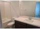 Bathroom featuring tile floors, a modern vanity, and a shower-tub combination at 7334 N Decatur Blvd # 6, Las Vegas, NV 89131
