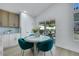 Bright dining area with a round table and green chairs, next to the kitchen at 1594 Pontine Ct, Henderson, NV 89052