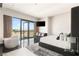 Bright bedroom featuring floor-to-ceiling windows, a soaking tub, and cityscape views, offering a luxurious urban retreat at 4381 W Flamingo Rd # 57306, Las Vegas, NV 89103