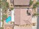 Stunning aerial view of a backyard featuring a private pool, covered patio, and lush landscaping at 4624 Ventana Rey St, North Las Vegas, NV 89081