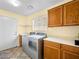 Convenient laundry room equipped with a washer, dryer, and storage cabinets for easy chores at 2212 Marble Gorge Dr, Las Vegas, NV 89117