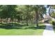 Picturesque view of a walkway lined with mature trees in a well-maintained community green space at 2212 Marble Gorge Dr, Las Vegas, NV 89117